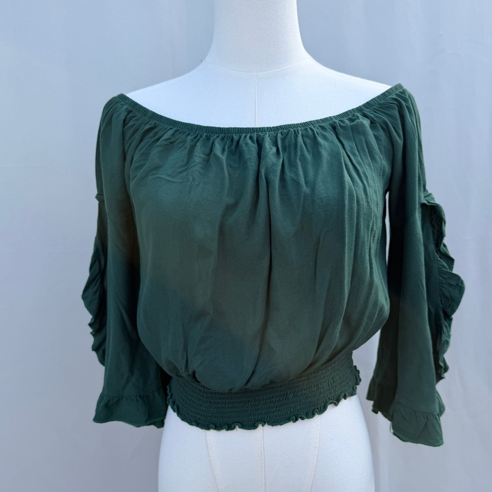 Living‎ Doll Forest Green Off-Shoulder Blouse